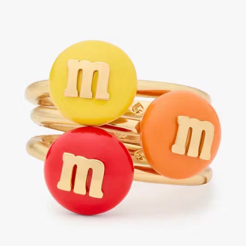 NWT Kate Spade M&M Ring Set Candy Novelty Jewelry - Red, Yellow & Orange